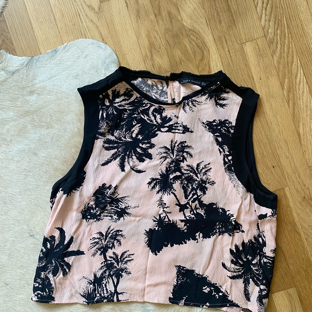 Zara Black and Pink Tropical Tank Top